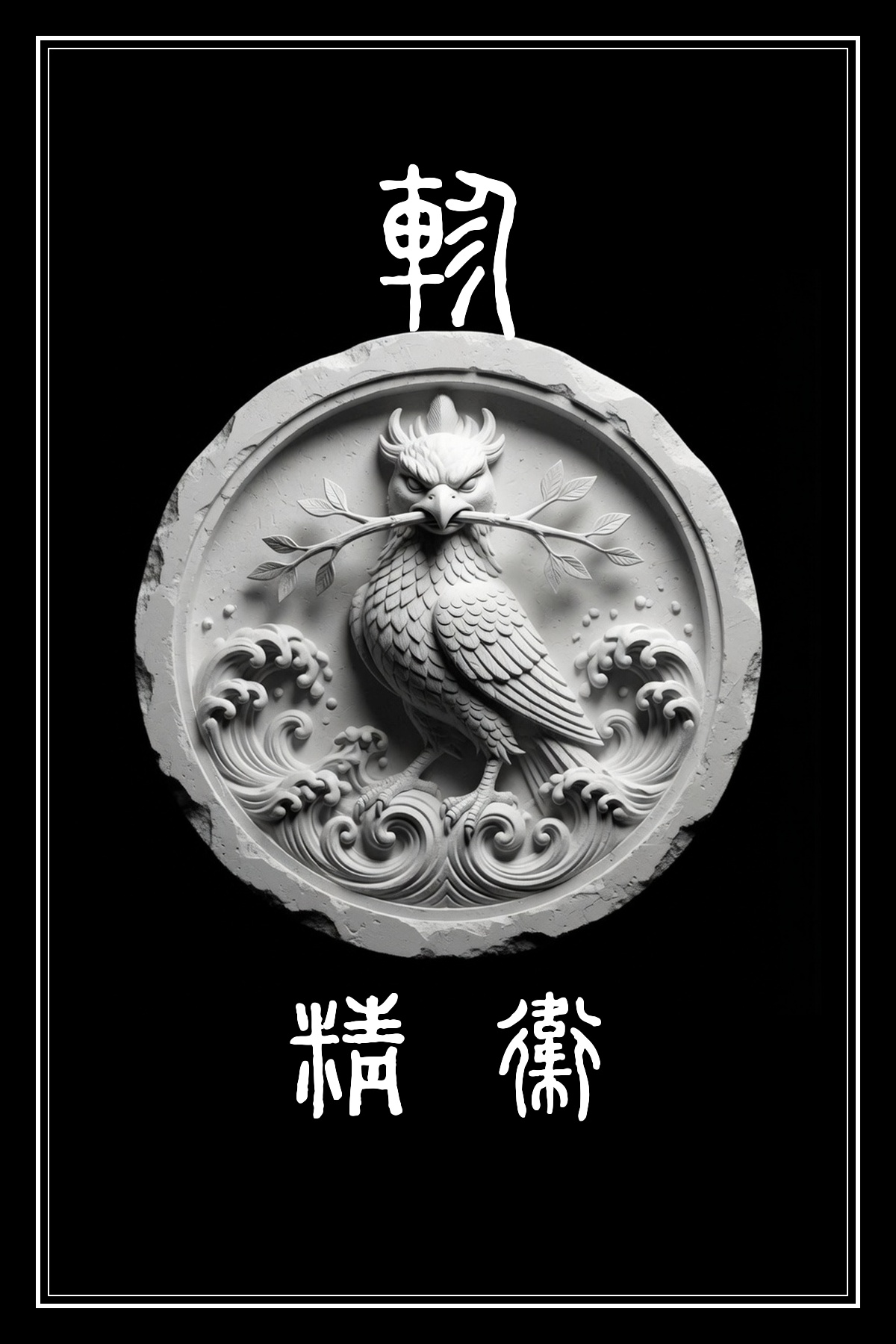 軫宿 精衛 黑白雷雕圖騰